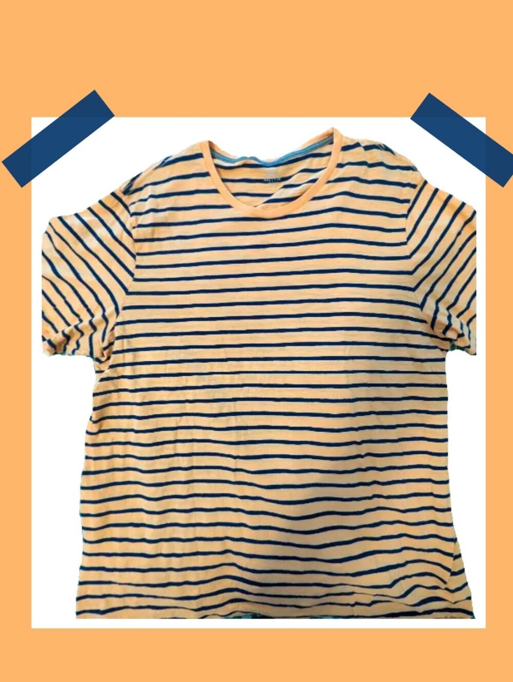 Old Navy Men's Orange and Navy Blue Striped Short-Sleeve Tee, Size XXL TALL